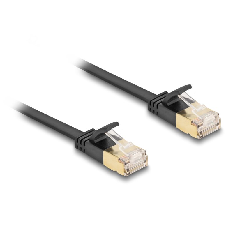 DeLOCK Câble de réseau RJ45 Cat.6A mâle à mâle avec loquet robuste et câble plat brut Cat.7 U/FTP 5 m noir