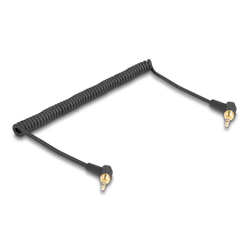 Delock Spiralkabel 3,5 mm 3 Pin Klinkenstecker zu Klinkenstecker gewinkelt mit Schraubadapter zu 6,35 mm 75 cm