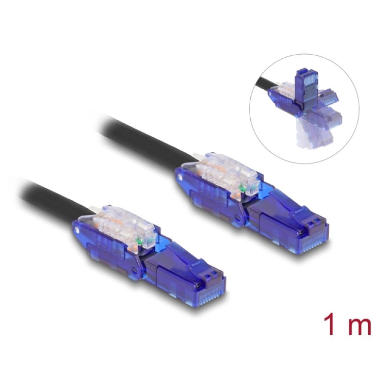 Delock RJ45 Netzwerkkabel Cat.6 UTP mit 180° winkelbaren Steckern schwarz 1 m