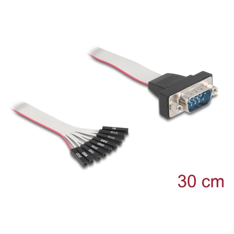 Delock Flachbandkabel RS-232 mit 9 x Pfostenbuchse zu D-Sub 9 Pin Stecker mit Muttern 30 cm