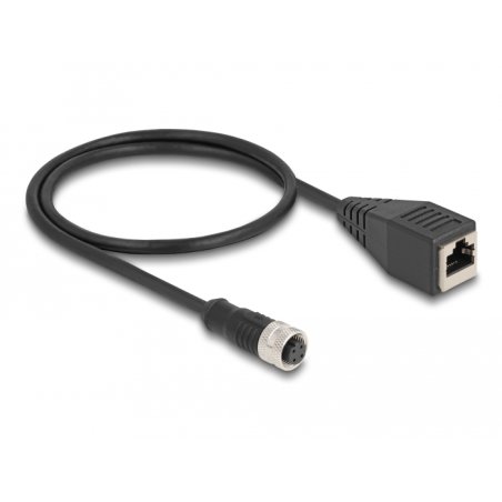 Delock M12 Adapterkabel D-kodiert 4 Pin Buchse zu RJ45 Buchse 50 cm