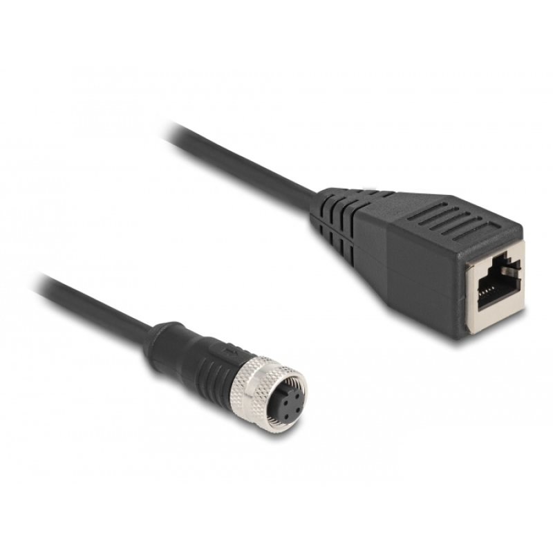 Delock M12 Adapterkabel D-kodiert 4 Pin Buchse zu RJ45 Buchse 50 cm