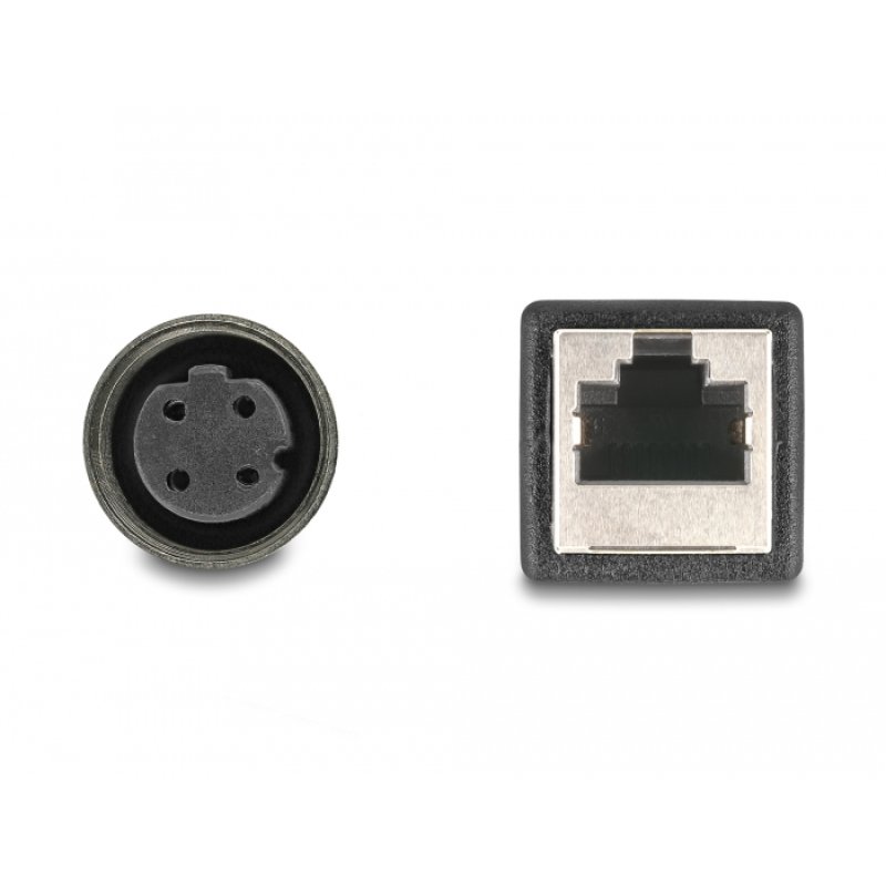 Delock M12 Adapterkabel D-kodiert 4 Pin Buchse zu RJ45 Buchse 50 cm
