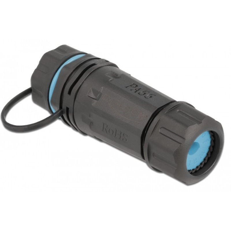 Delock Kabelverbinder RJ45 Buchse zu RJ45 Buchse Cat.6A mit Gehäuse und Verschlusskappe wasserfest