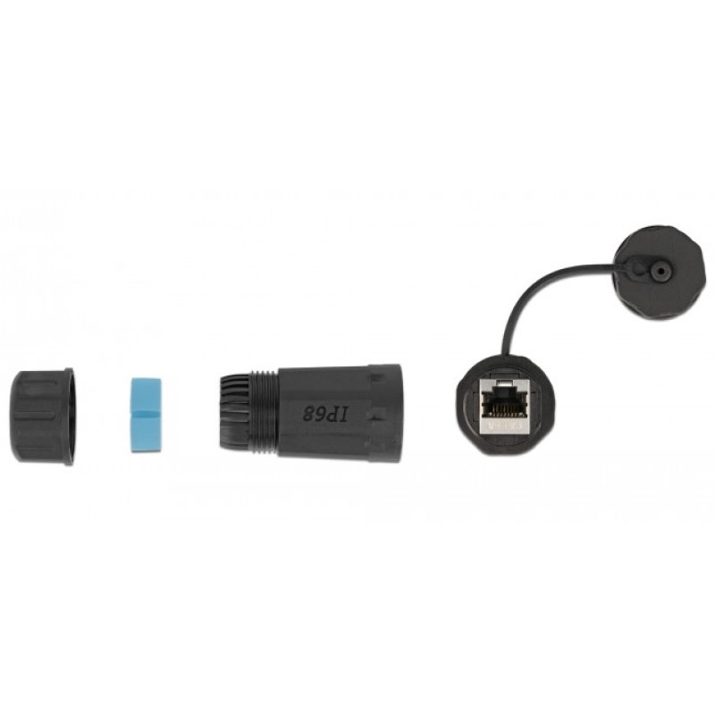 DeLOCK Connecteur de câble RJ45 femelle à RJ45 femelle Cat.6A avec boitier et capuchon de protection étanche