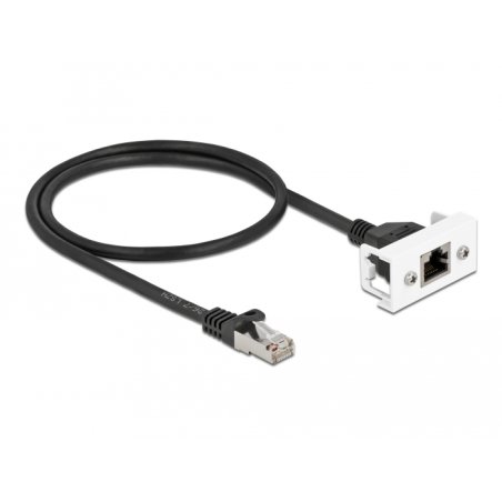 Delock Netzwerk Verlängerungskabel für Easy 45 Modul S/FTP RJ45 Stecker zu RJ45 Buchse Cat.6A 50 cm schwarz / weiß