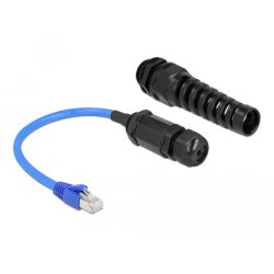 Delock Kabel RJ45 Stecker zu RJ45 Buchse Cat.6 wasserdicht mit Kabelverschraubung und Knickschutztülle