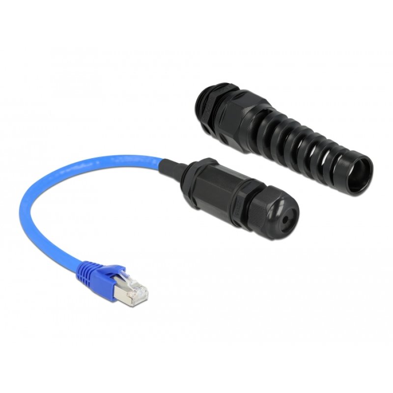 DeLOCK Câble RJ45 mâle à RJ45 femelle Cat.6, étanche, avec presse-étoupe et protection coudée