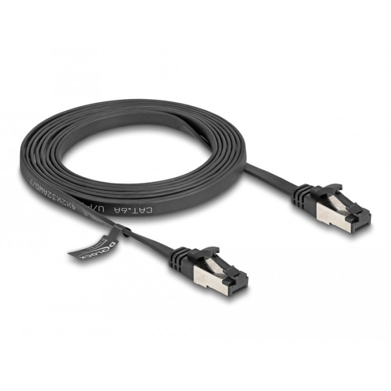 Delock RJ45 Flachband Patchkabel Stecker zu Stecker Cat.8.1 flexibel 2 m schwarz