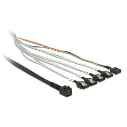 Delock Kabel Mini SAS SFF-8643 4 x SATA 7 Pin Sideband 0,5 m Metall