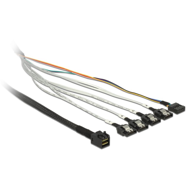 Delock Kabel Mini SAS SFF-8643 4 x SATA 7 Pin Sideband 0,5 m Metall