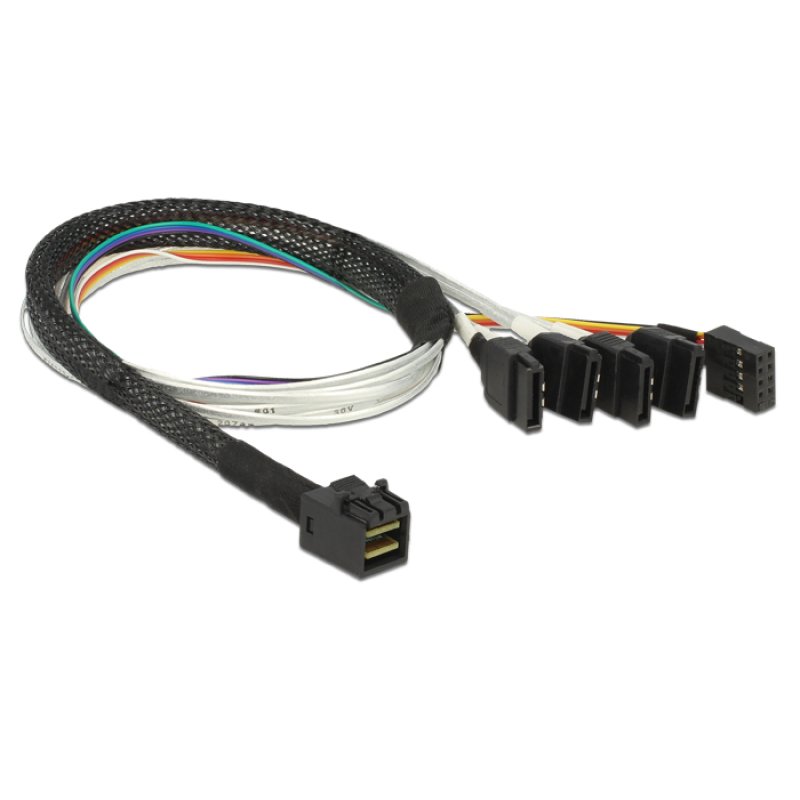 Delock Kabel Mini SAS SFF-8643 4 x SATA 7 Pin Sideband 0,5 m Metall