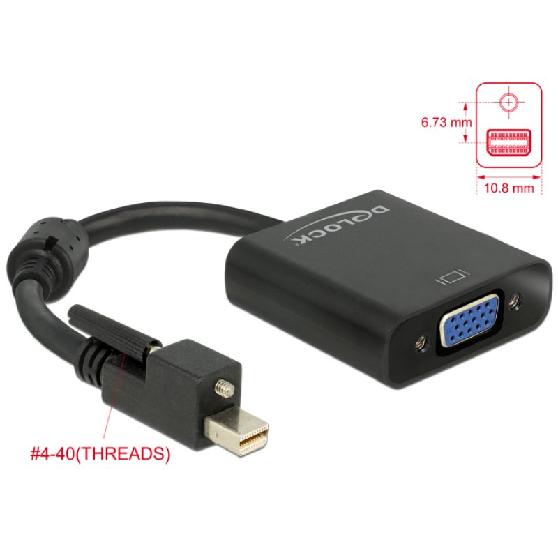 DeLOCK 62641 câble vidéo et adaptateur 0,25 m Mini DisplayPort VGA (D-Sub) Noir