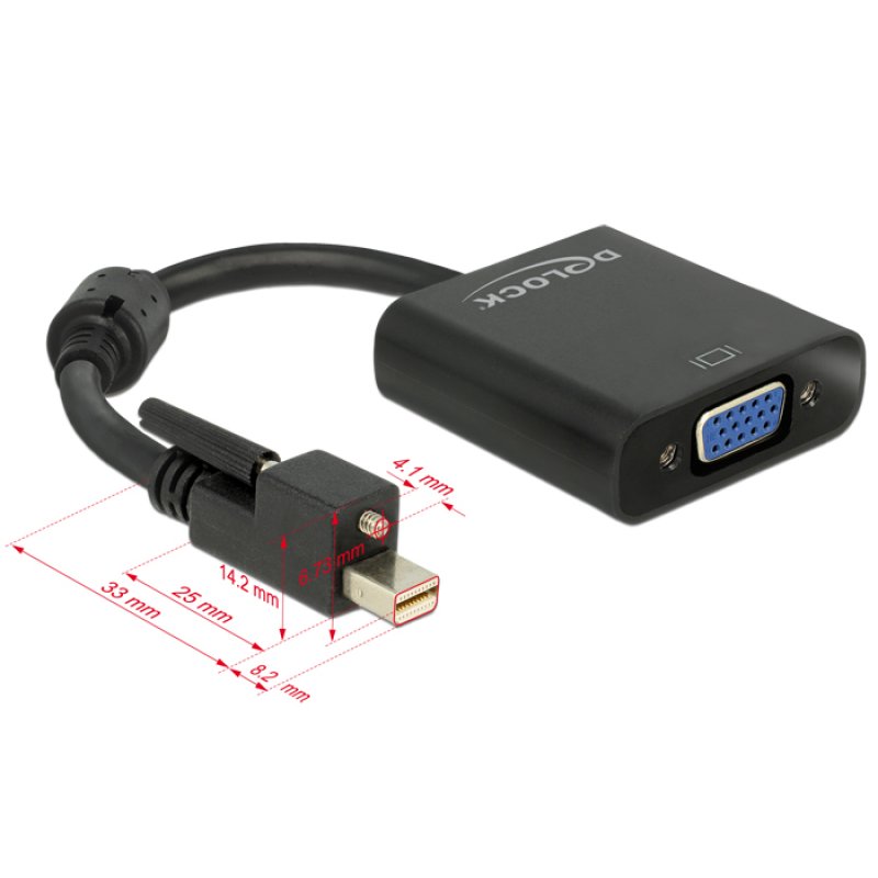 DeLOCK 62641 câble vidéo et adaptateur 0,25 m Mini DisplayPort VGA (D-Sub) Noir