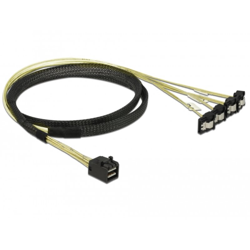 Delock Kabel Mini SAS HD SFF-8643 4 x SATA 7 Pin gewinkelt 1 m