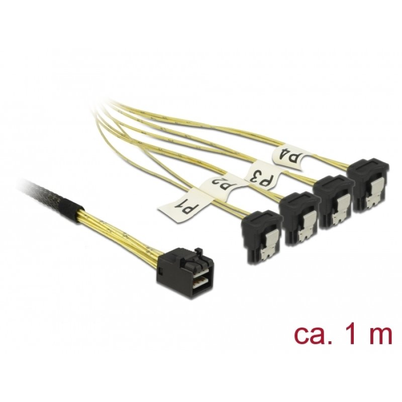 Delock Kabel Mini SAS HD SFF-8643 4 x SATA 7 Pin gewinkelt 1 m