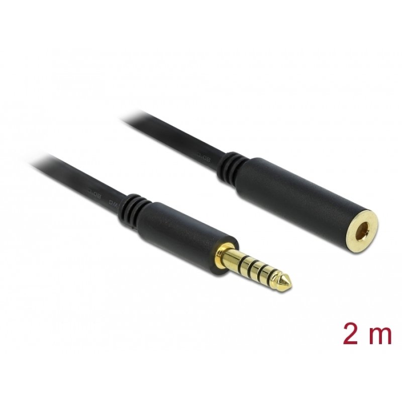 Delock Verlängerungskabel Klinke 4,4 mm 5 Pin Stecker zu Buchse 2 m schwarz