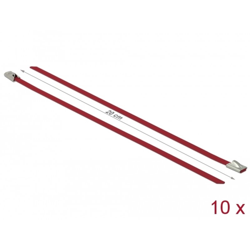 Delock Edelstahlkabelbinder L 200 x B 4,6 mm rot 10 Stück