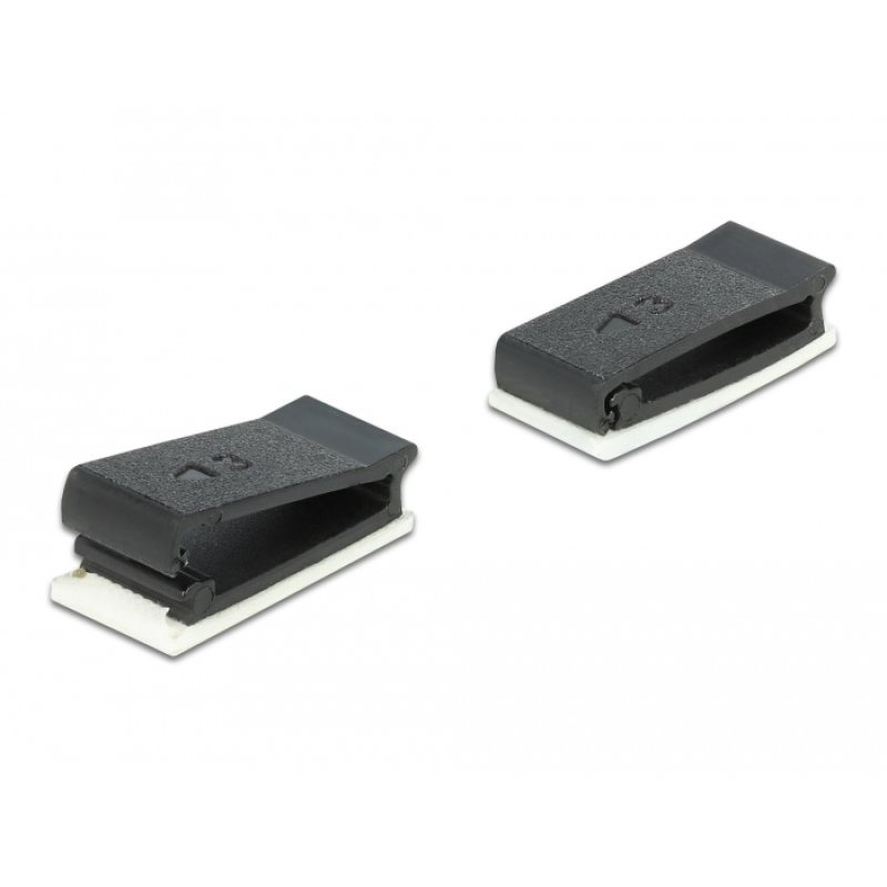DeLOCK Support de câble avec clip de verrouillage, auto-adhésif, noir, 10 unités