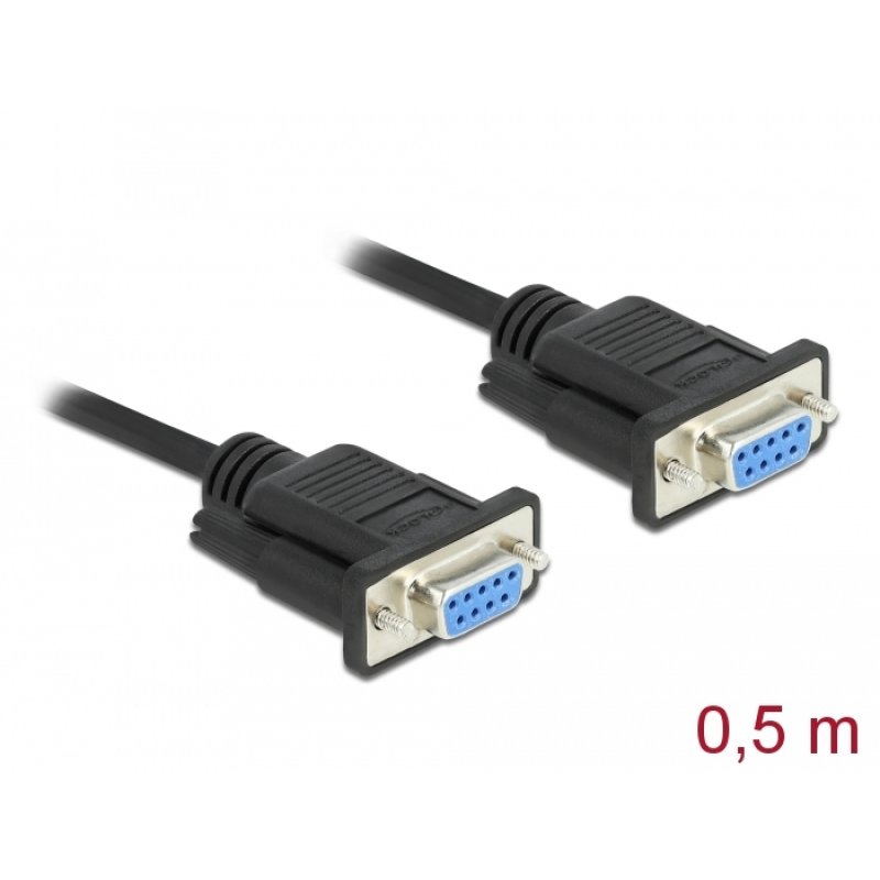 DeLOCK Serial Cable RS-232 D-Sub9 female to female null modem with narrow plug housing 0.5 m