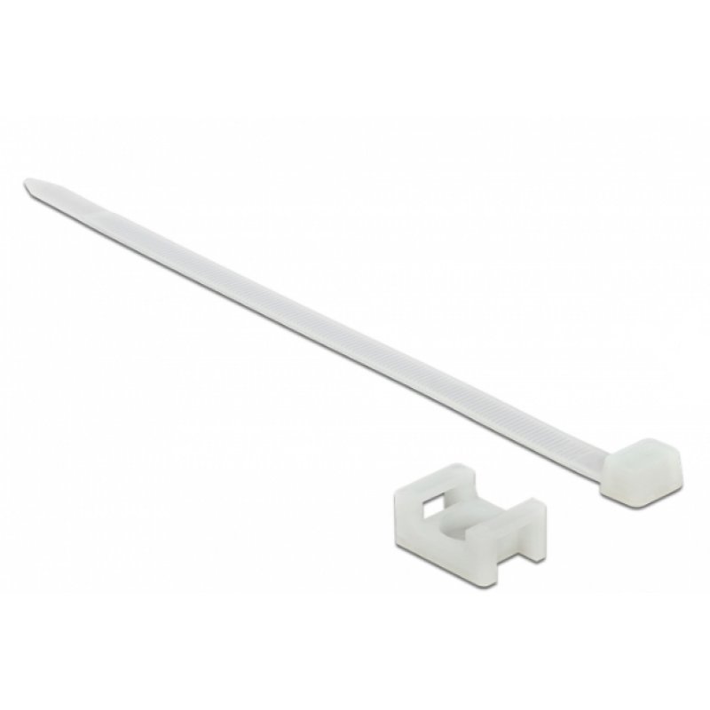Delock Schraubhalter 23 x 16 mm mit Kabelbinder L 150 x B 7,2 mm weiß