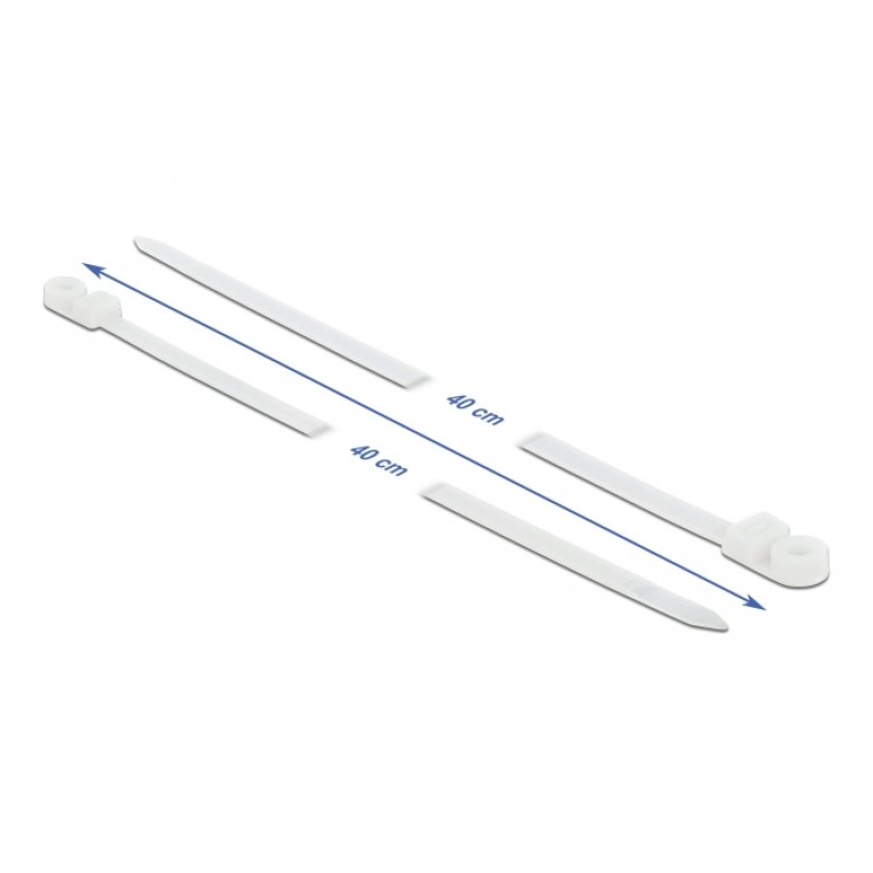 Delock Kabelbinder mit Befestigungsöse L 400 x B 7,6 mm weiß 10 Stück