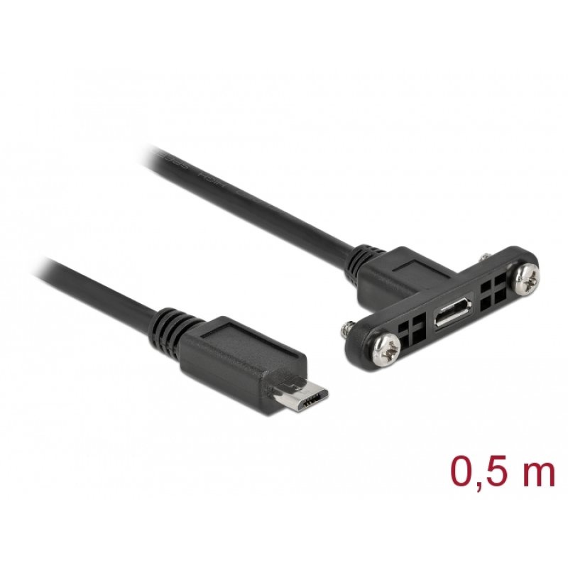 DeLOCK Cable USB 2.0 Micro-B female panel-mount USB 2.0 Micro-B male 0.5 m
