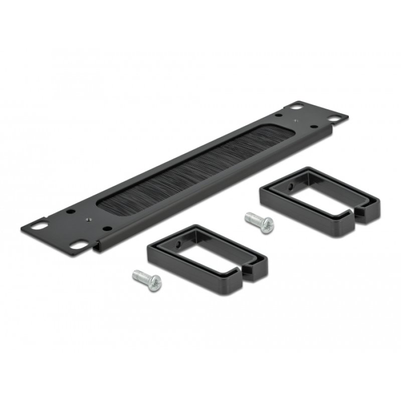 DeLOCK 10″ Cable Management Brush Strip with 2 hooks 1U black