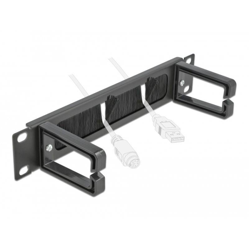 DeLOCK 10″ Cable Management Brush Strip with 2 hooks 1U black