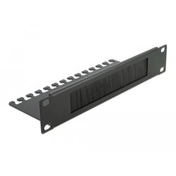 DeLOCK Râteau de gestion des câbles de 10″ avec plaque de support, 1 unité, noir.
