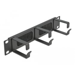 DeLOCK 10″ Cable Management Brush Strip with 3 hooks 1U black