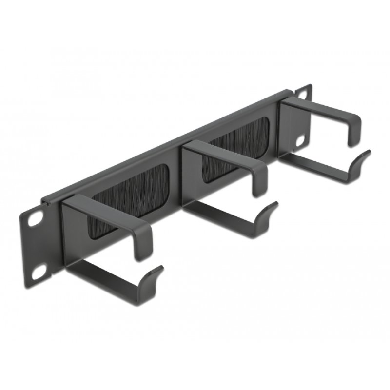 DeLOCK 10″ Cable Management Brush Strip with 3 hooks 1U black