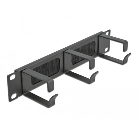DeLOCK 10″ Cable Management Brush Strip with 3 hooks 1U black