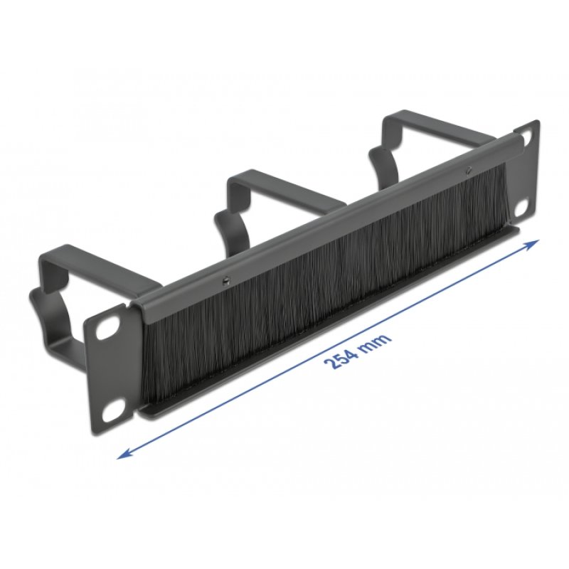 DeLOCK 10″ Cable Management Brush Strip with 3 hooks 1U black