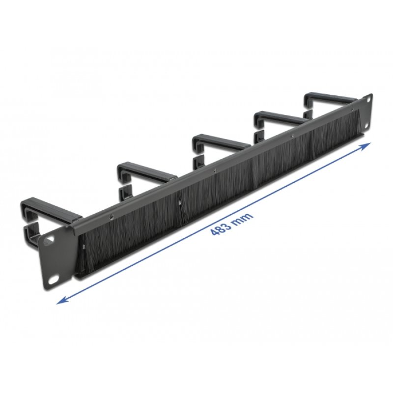 DeLOCK 19″ Cable Management Brush Strip with 5 hooks 1U black