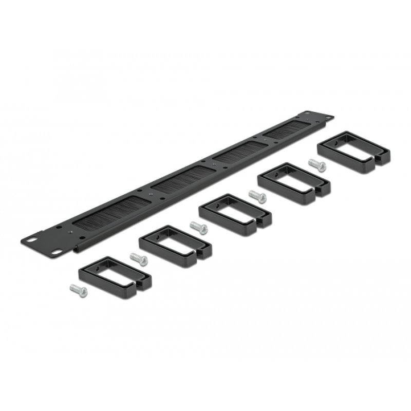 DeLOCK 19″ Cable Management Brush Strip with 5 hooks 1U black
