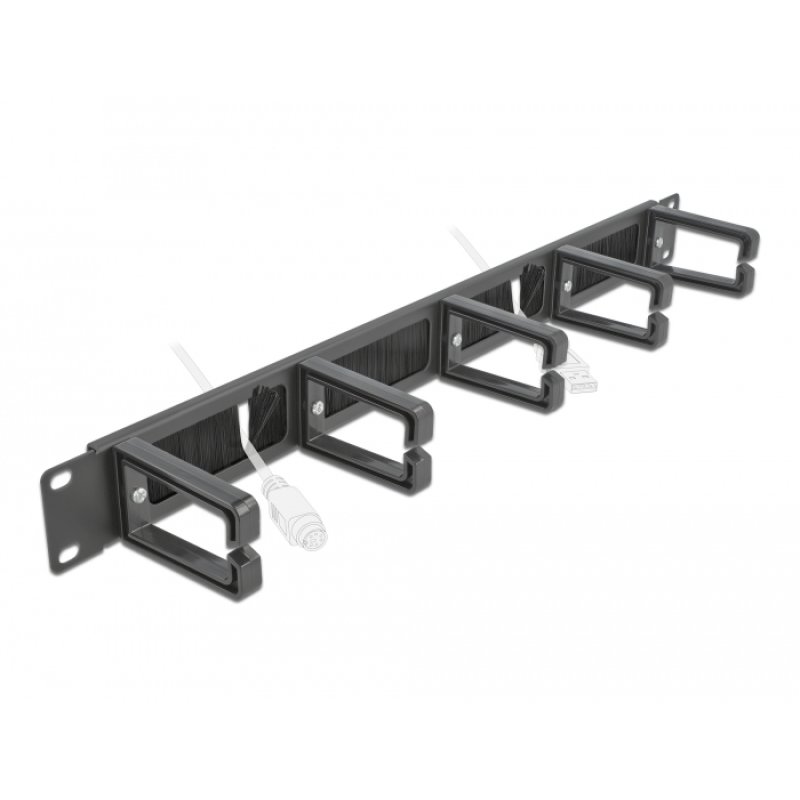 DeLOCK 19″ Cable Management Brush Strip with 5 hooks 1U black