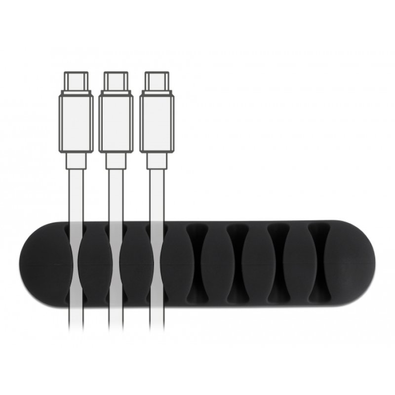 DeLOCK Cable Holder with 7 feed-throughs self-adhesive Set 6 pieces black