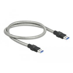 DeLOCK Câble USB 3.2 Gen 1 Type-A mâle à Type-A mâle avec enveloppe métallique, 0,5 m