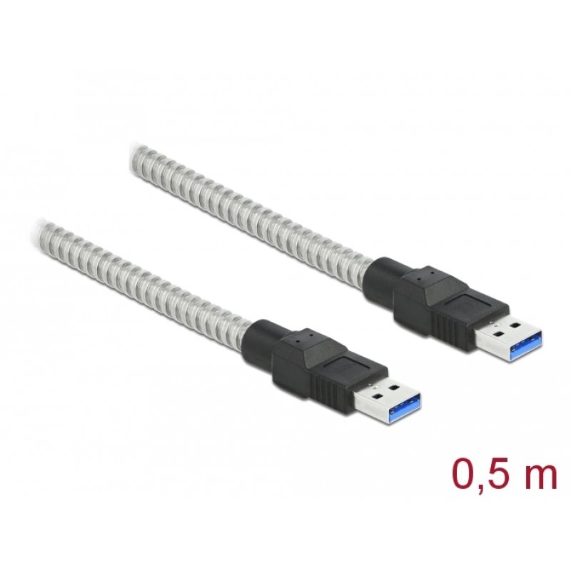 Delock USB 5 Gbps Kabel Typ-A Stecker zu Typ-A Stecker mit Metallmantel 0,5 m