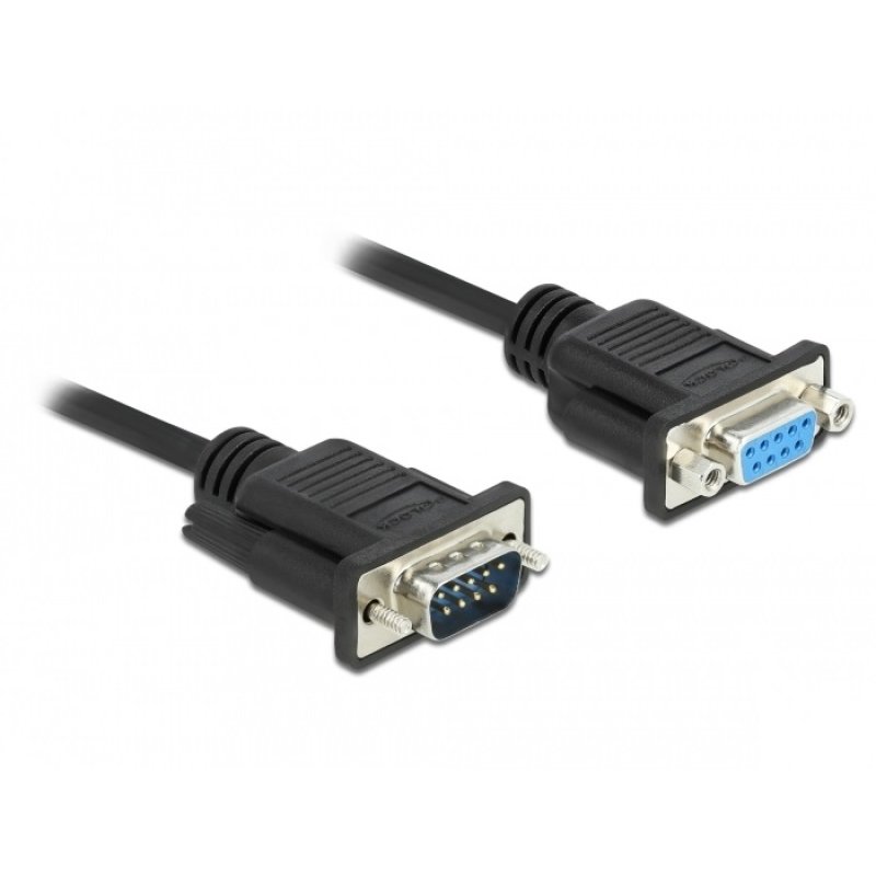 DeLOCK Serial Cable RS-232 D-Sub9 male to female null modem with narrow plug housing 1 m