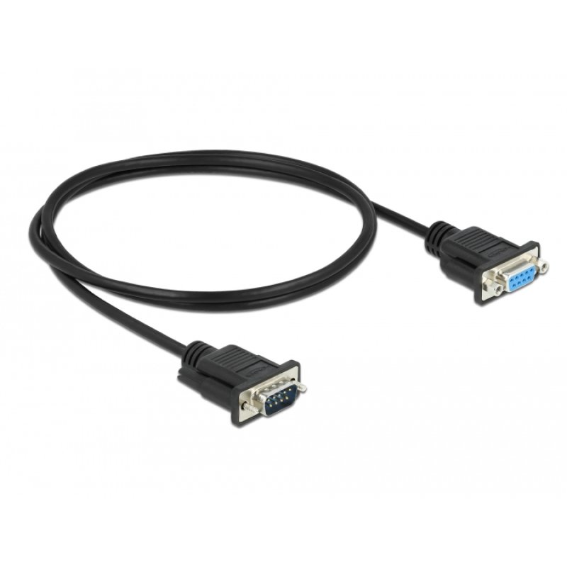 Delock RS-232 Kabel Seriell D-Sub9 Stecker zu Buchse Nullmodem mit schmalem Steckergehäuse 1 m