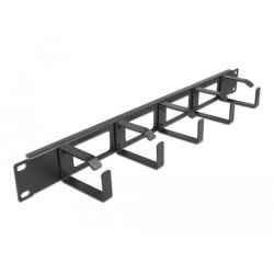 DeLOCK Panneau de chemin de câble 19″ pour la gestion des câbles avec ouverture et 5 crochets, 1 unité, noir