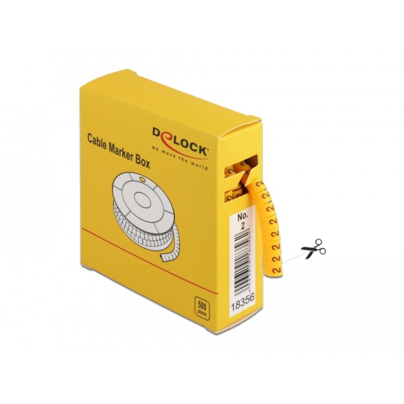 DeLOCK Boite de marqueur de câble, n° 2, jaune, 500 unités