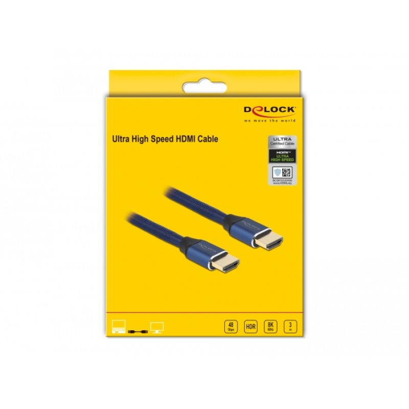 Delock Ultra High Speed HDMI Kabel 48 Gbps 8K 60 Hz blau 3 m zertifiziert