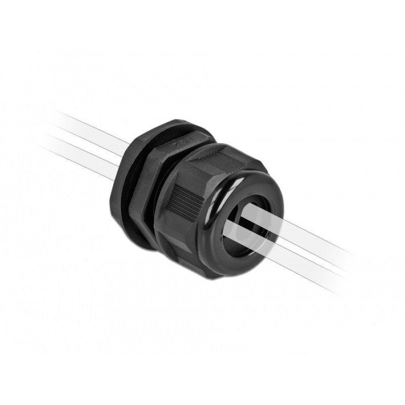 DeLOCK Cable Gland PG21 for flat cable with two cable entries black 2 pieces