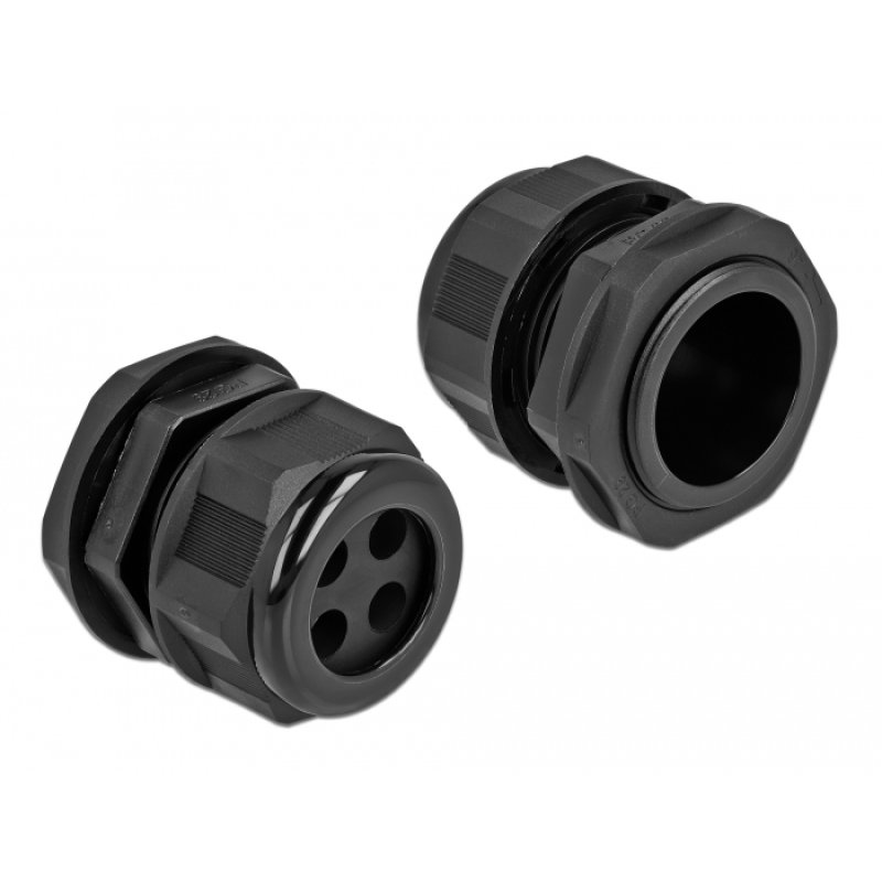 DeLOCK Cable Gland PG29 for round cable with four cable entries black 2 pieces