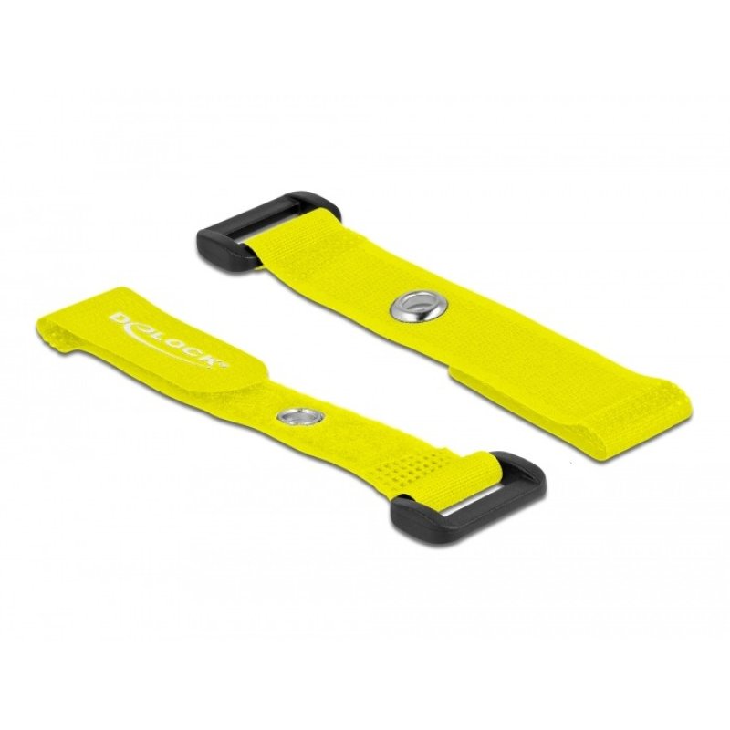 Delock Klett-Kabelbinder mit Schlaufe und Befestigungsöse L 150 x B 20 mm gelb 5 Stück