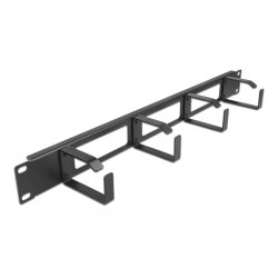 DeLOCK Panneau de chemin de câble 19″ pour la gestion des câbles avec ouverture et 4 crochets, 1 unité, noir