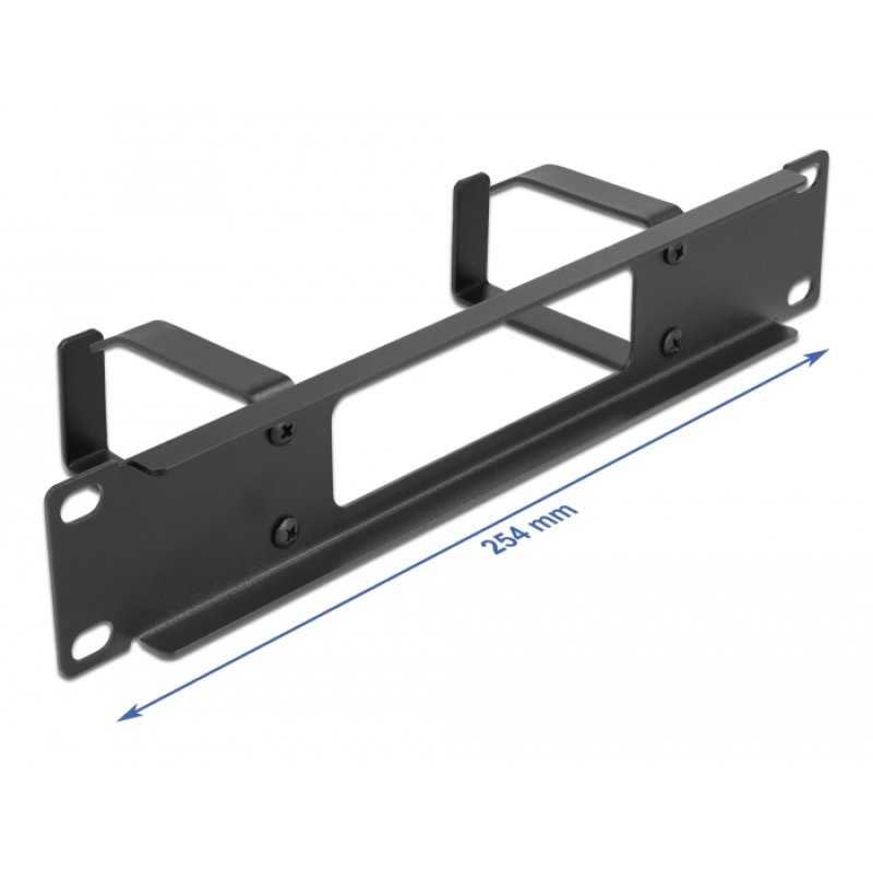DeLOCK 10″ Cable Management Routing Panel with opening and 2 hooks 1U black